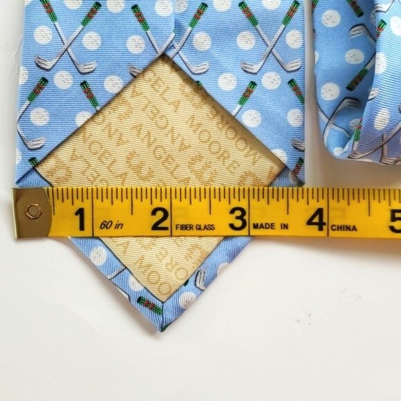 ANGELA MOORE SILK GOLF MEN'S TIE BLUE WHITE SPRING CLUBS GOLF BALLS - Picture 6 of 6